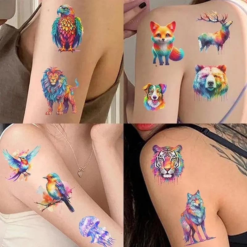 Набір тимчасових тату "Тварини - акварель" Fresh Tattoo animals-watercolor-mini-set-1-10, 10 штук, розмір 12 х 7 см - фото 4