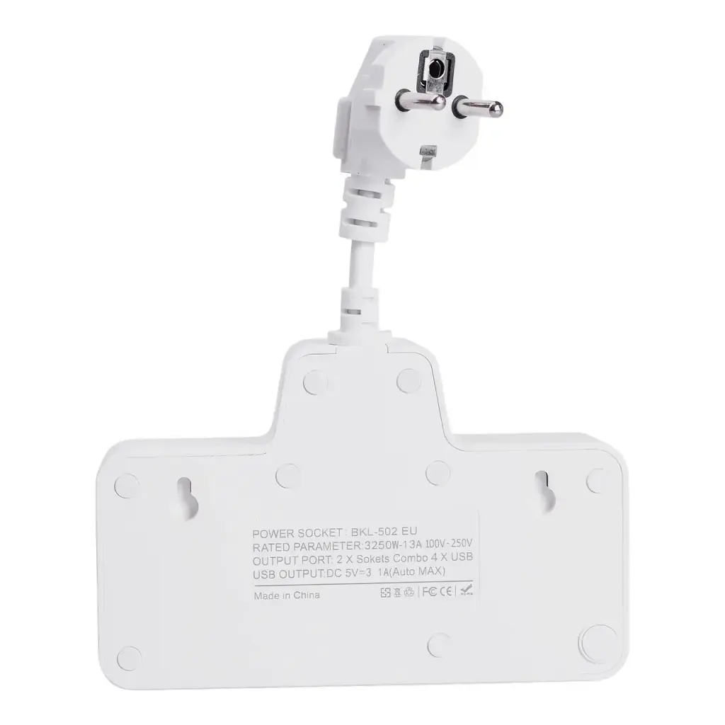 Сетевой фильтр-разветвитель Yiwu HP-5-17 SNAILS BKL-502 EU на 2 розетки LED 4 USB белый  - фото 4