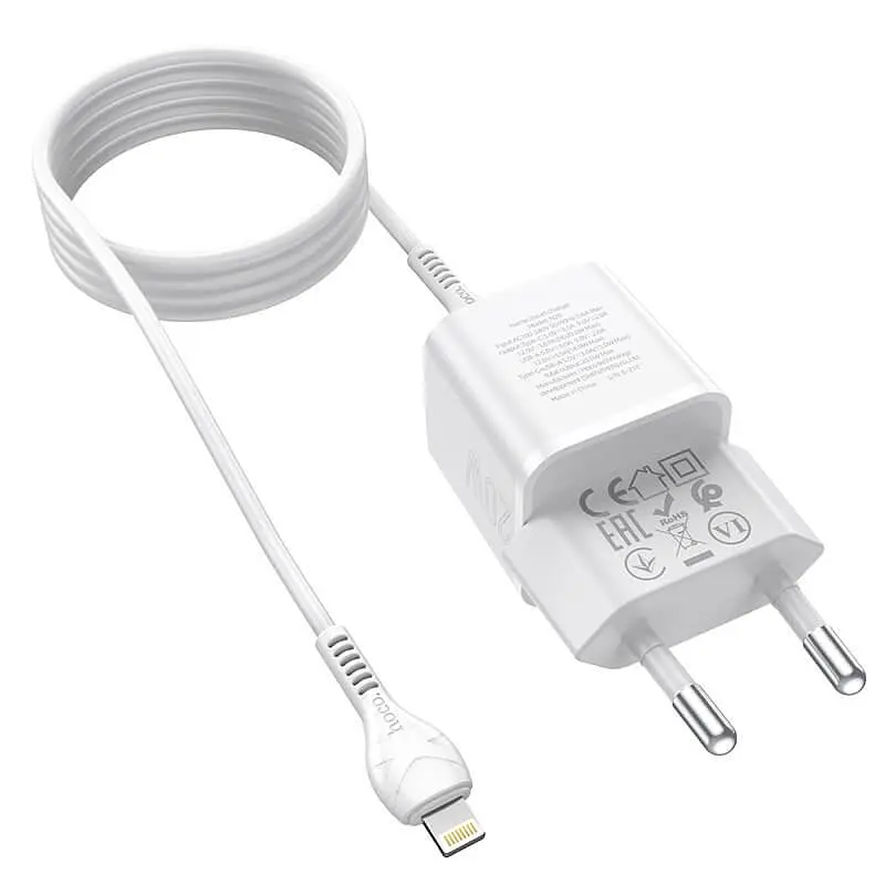 Адаптер мережевий HOCO Type-C to Lightning Cable Prestige charger set N20 |1USB/1Type-C, 20W, 3A, QC/PD| - фото 2