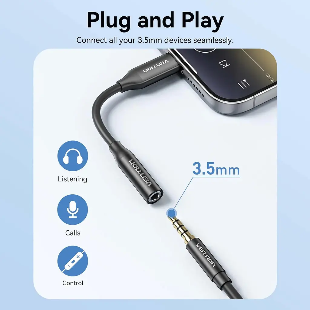 Перехідник USB-C аудіо Jack 3.5мм, Aluminum Alloy, чорний Vention - фото 6