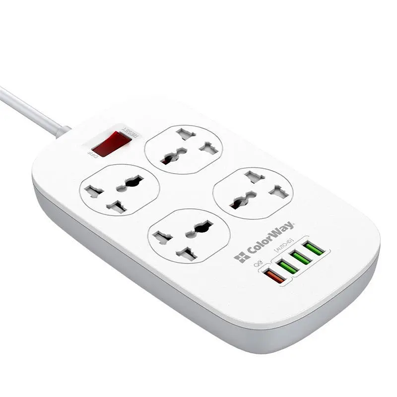 Фільтр живлення ColorWay CW-CHU44QW 4 розетки, 4 USB (1QC3.0+3 AUTO ID), 1.8 м, білий - фото 4