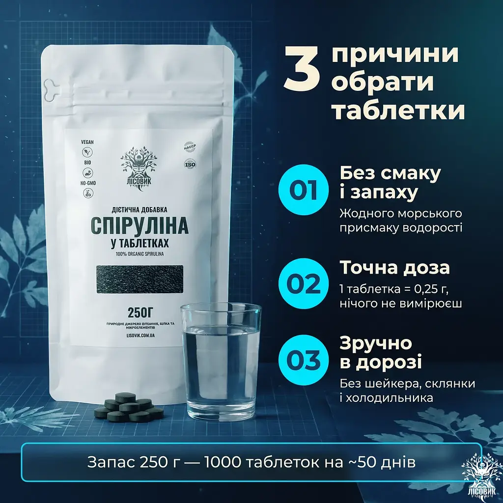 Спіруліна Лісовик рослинний білок 1000 таблеток - фото 2