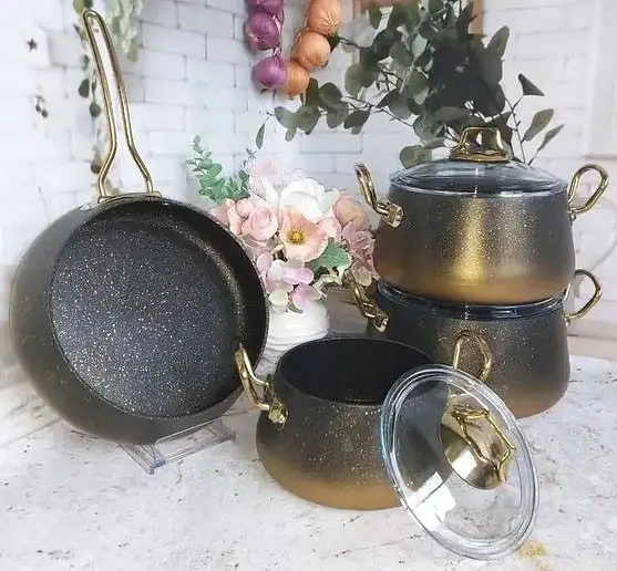 Набор кастрюль O.M.S. Collection 3041 с гранитно-мраморным покрытием Бронзовый (Турция) - фото 3