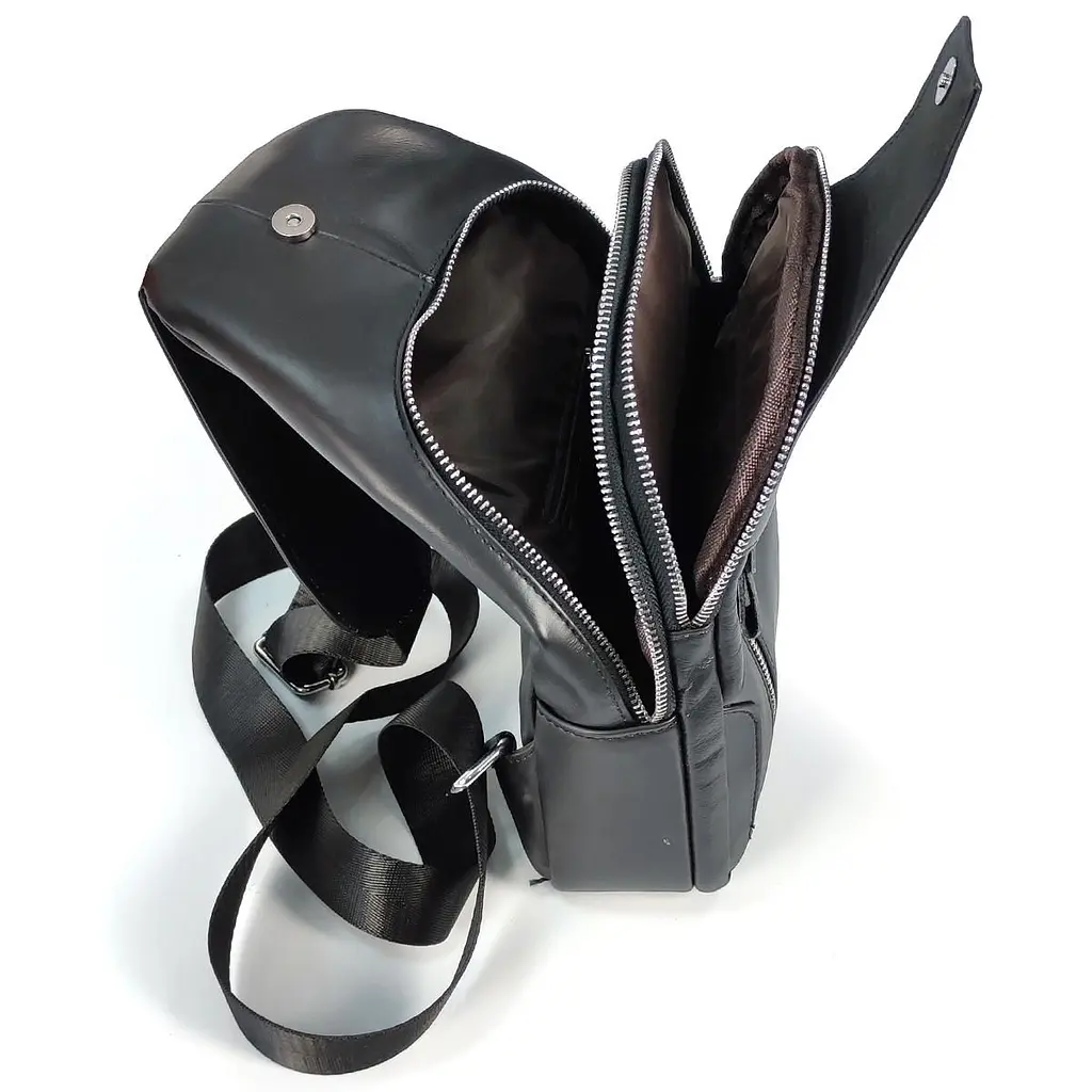 Чоловічий слінг Tiding Bag FL-N2-4004A із гладкої шкіри чорного кольору. - фото 4