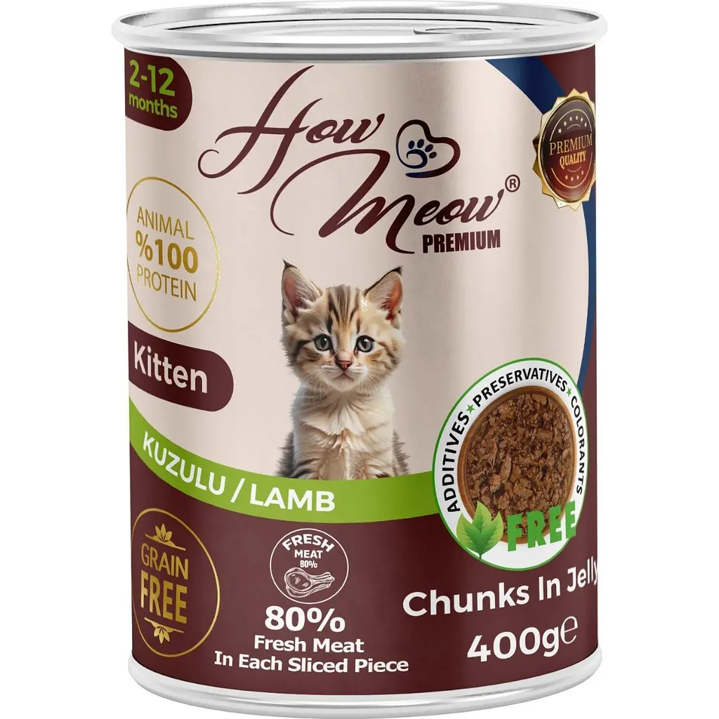 Вологий корм для кошенят How Meow Kitten шматочки з ягням у соусі 400 г