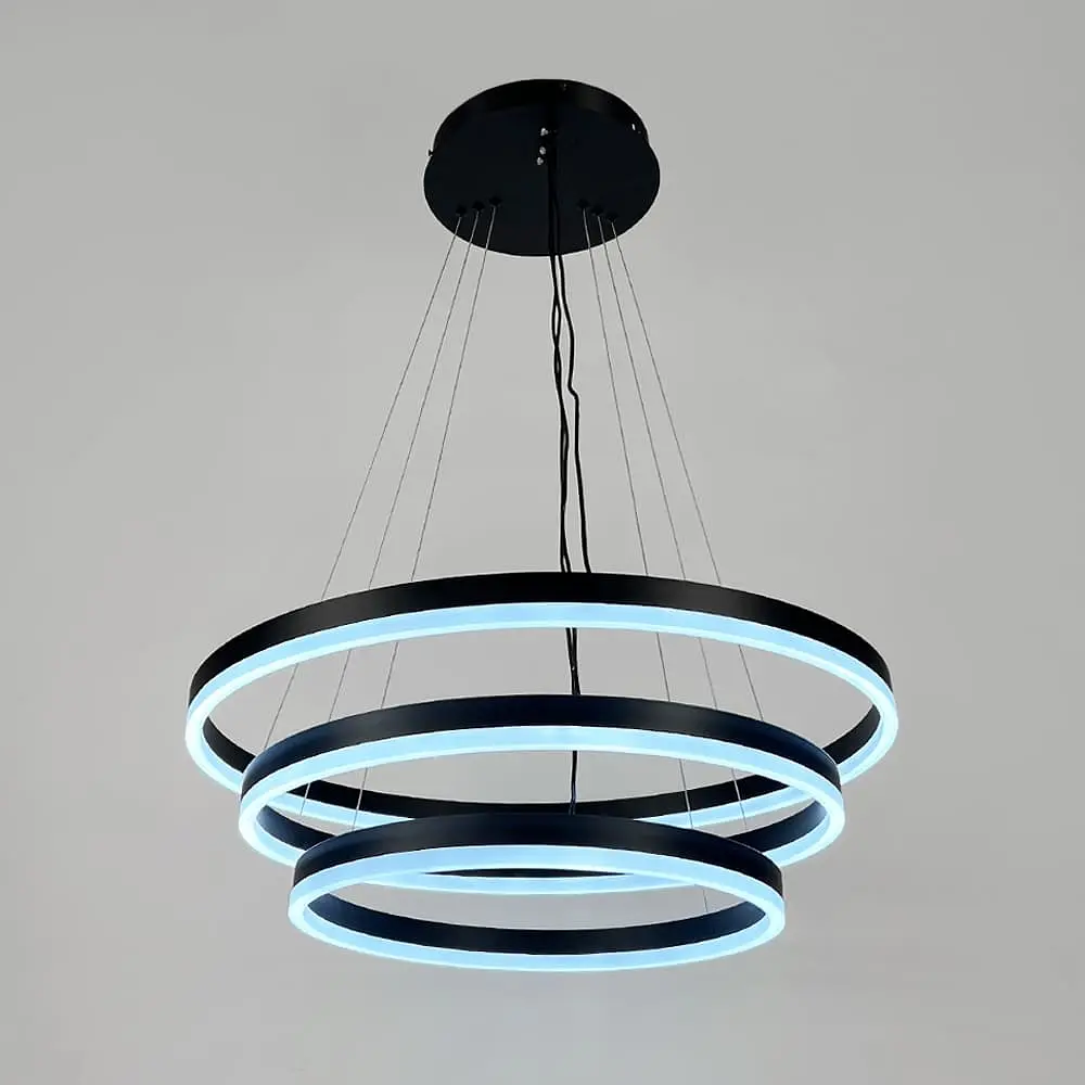 LED люстра на три кольца в черном каркасе 60+50+40 см Line F | Ст. G68-600+500+400 BK - фото 6