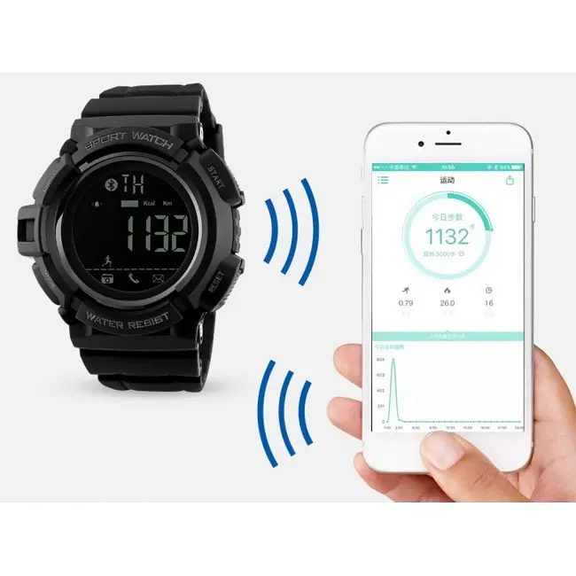 Спортивний смарт годинник Skmei 1245 Крокомір Bluetooth Чорні - фото 2