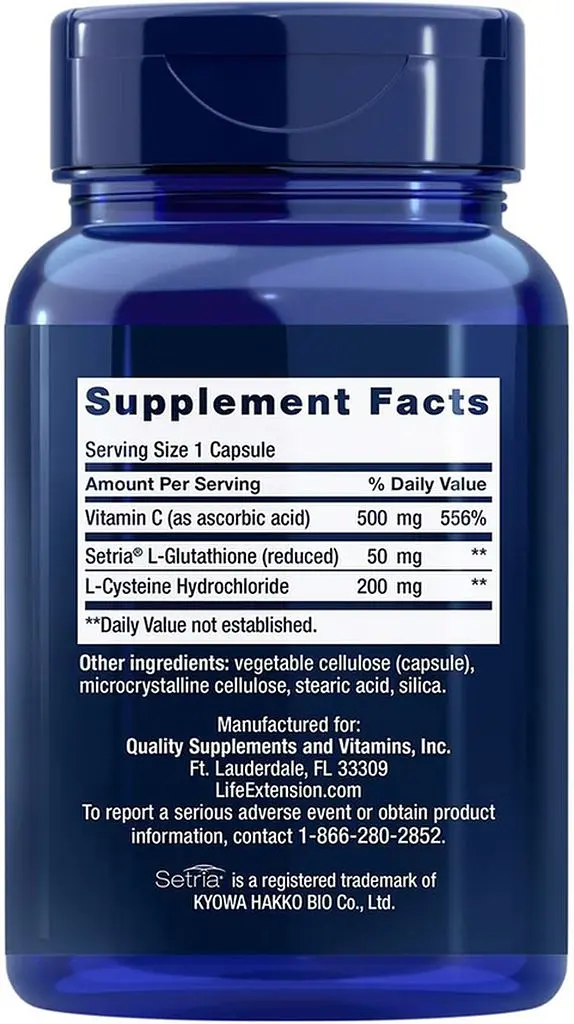 Натуральна добавка Life Extension Glutathione Cysteine & C, 100 капсул для підтримки імунної системи - фото 2
