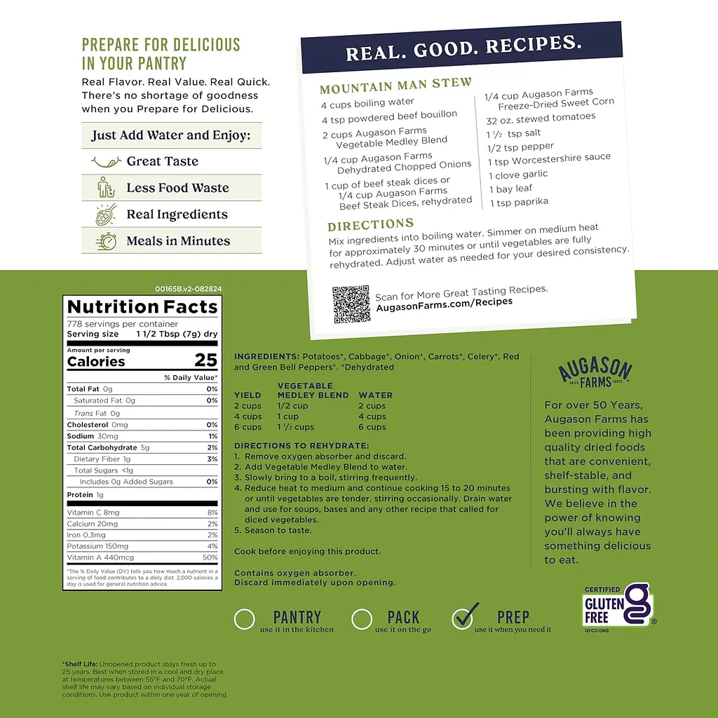 Сублімована суміш тушкованих овочів Augason farms, 778 порцій, 25 років термін зберігання (101081) - фото 3