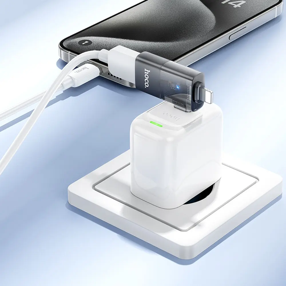 Адаптер переходник Hoco UA36E 2в1 Lightning/ Type-C to USB черный - фото 2