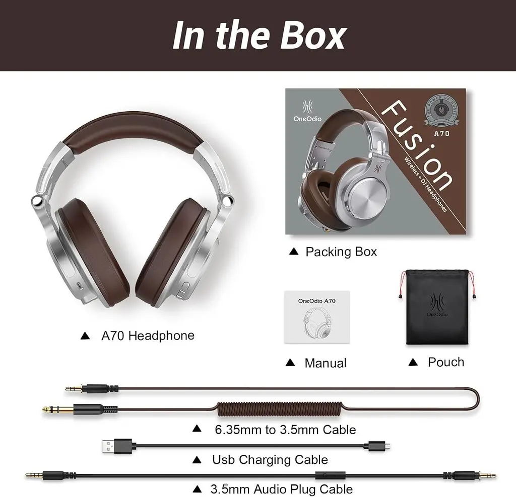 Гарнитура OneOdio Fusion A70Bluetooth + 3.5 мм/6.35 мм Silver Brown (A70 Silver Brown) - фото 3