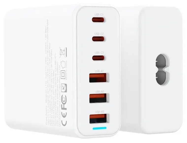 Сітчастий зарядний пристрій XO L133 Desktop GaN 3USB-A/3USB-C 75W 1.5m Білий - фото 2