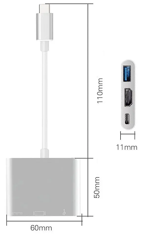 Док-станція S0733 Type-C - HDMI/USB3.0/Type-C (F) кабель 0.1м OEM - фото 2