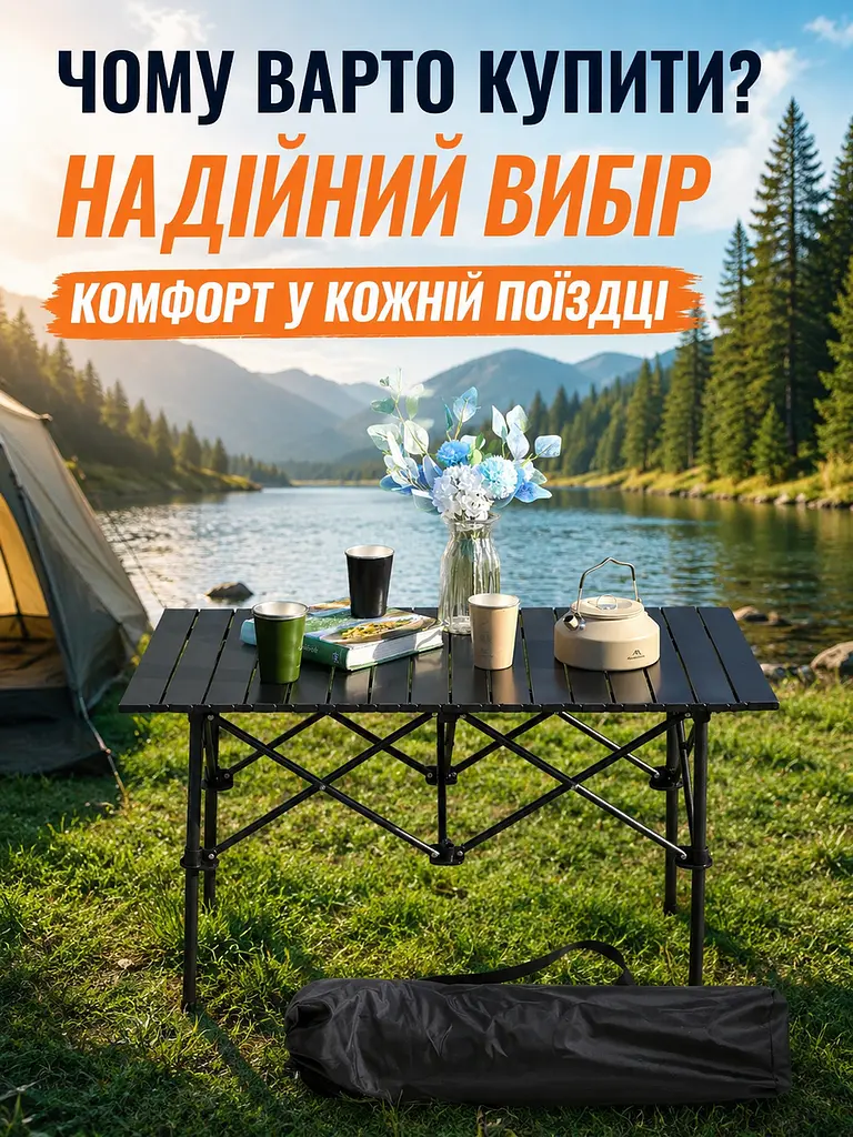 Стіл складаний туристичний 120×55×51 см чорний для пікніка кемпінгу та риболовлі (49675944) - фото 9