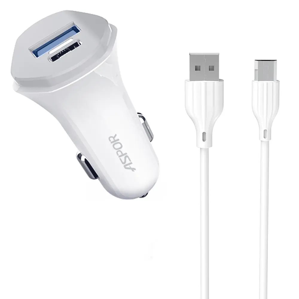 Автомобільний зарядний пристрій Aspor A903 (2USB/3.4A) + USB кабель Micro- білий - фото 4