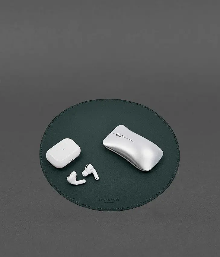 Круглый коврик для мышки из натуральной кожи зеленый краст - фото 2