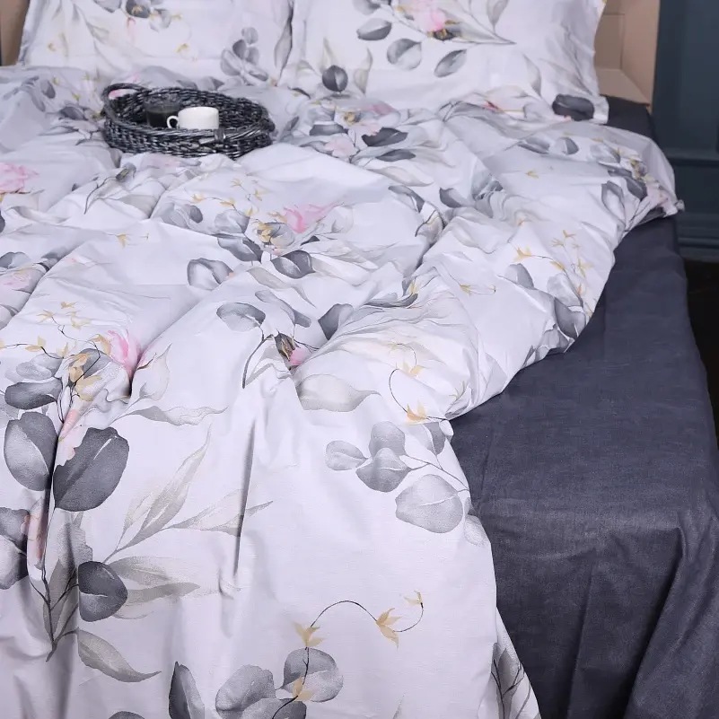 Наволочка MirSon Поплін 00-7 Pink Flowers 50х50 см біло-сіра з рожевим (2200009706677) - фото 4