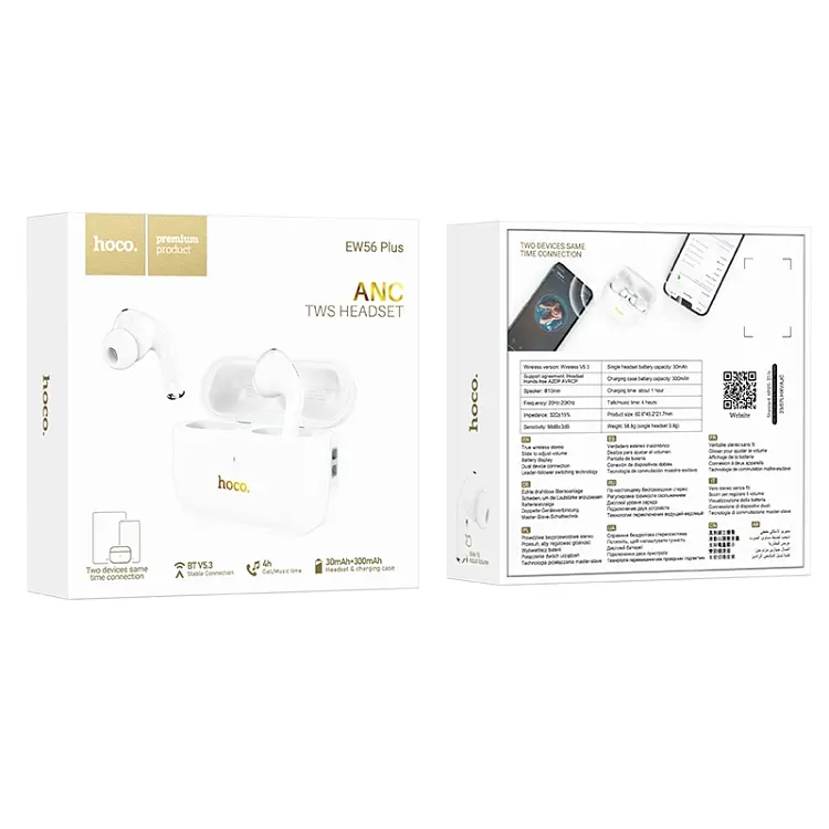 Навушники Hoco EW56 Plus TWS з шумозаглушенням | BT5.3, 30/300mAh, ANC, 4h | white - фото 7