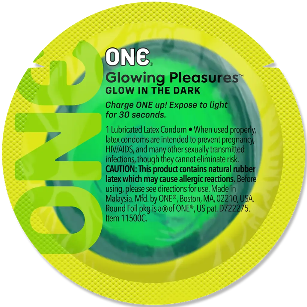 Набір презервативів ONE Glowing Pleasures, 100 шт, світяться в темряві, зі змазкою, паковання-тубус - фото 2