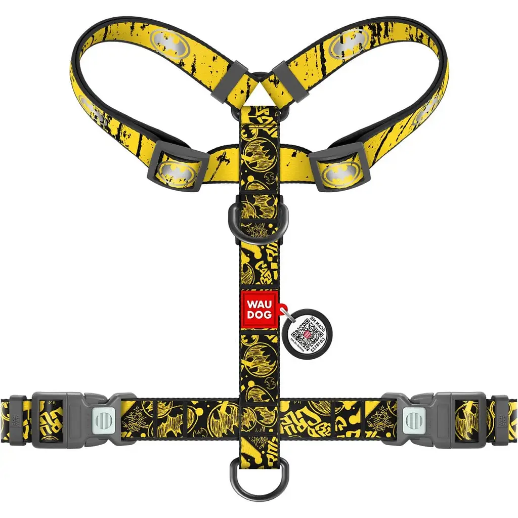 Шлея для собак анатомическая H-образная Waudog Nylon с QR-паспортом Бэтмен Эскиз р.М (344-1081) - фото 2