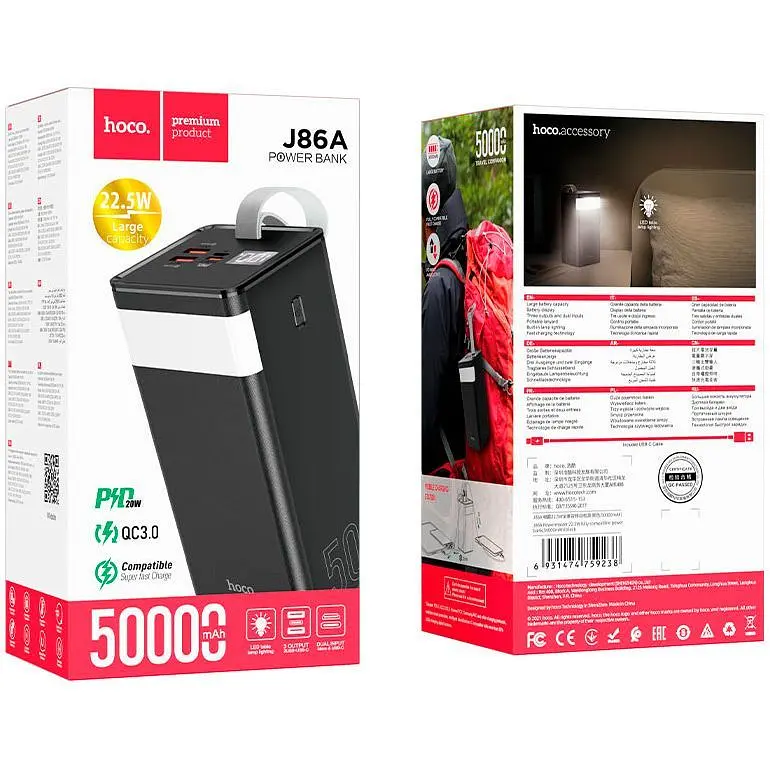 Зовнішній акумулятор Hoco J86A Powermaster 50000mAh 22.5W Black (759238) [101151] - фото 5