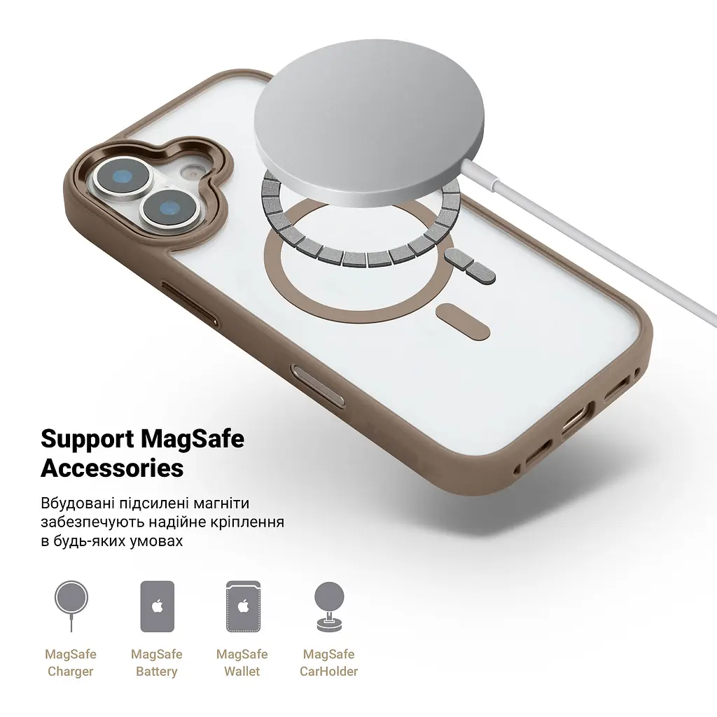 Чехол для Apple iPhone 16 Plus, Unit MagSafe, бежевый, прозрачный, магсейф, противоударный, магнитный, панель-накладка с поддержкой MagSafe, с поддержкой беспроводной зарядки, TPU+PC, защита всего корпуса, ударостойкий, ArmorStandart (ARM79291) - фото 4