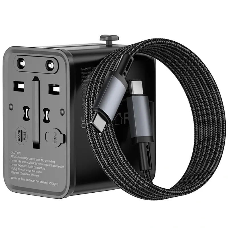 Мережевий універсальний перехідник UA013 20W GaN + 1USB-A/2C with retractable cable Type-C Black Wiwu teh0030551 - фото 4