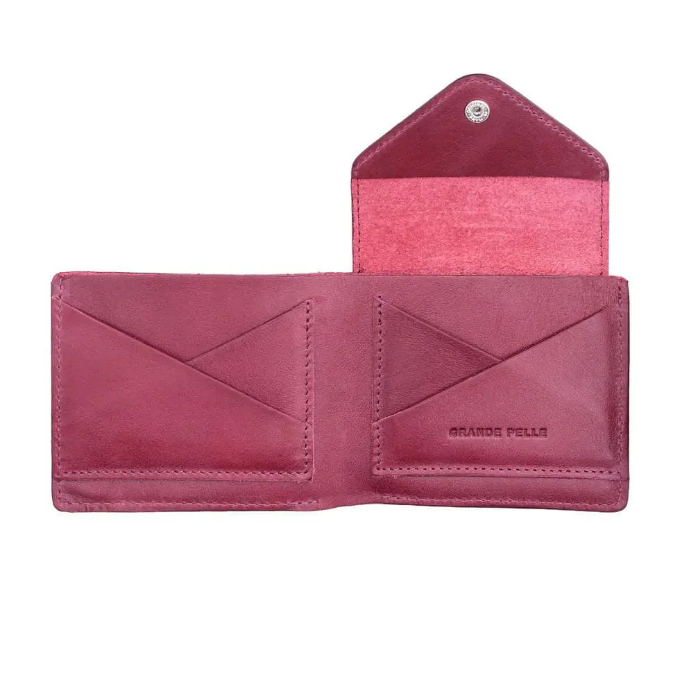 Кожаное портмоне розовое GRANDE PELLE 11.5х9х1.5 см acs0032099 - фото 2