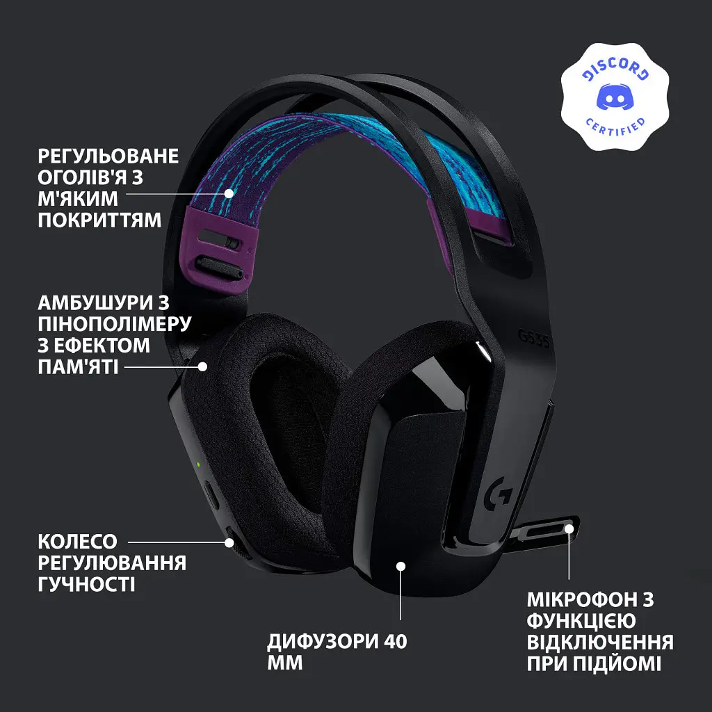 Навушники Logitech G535 Lightspeed Wireless Gaming Headset Black (981-000972) - фото 6