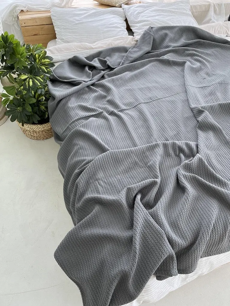 Покривало Zeintex Косичка бавовняне темно-сіре 230х300 см - фото 7