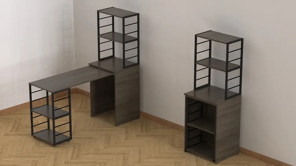 Стол-тумба трансформер Смарт 3/2 с этажеркой Ferrum-decor 1430x1450x600 Черный металл ДСП Дуб Сонома Трюфель 16 мм (FRD-105120) - фото 9