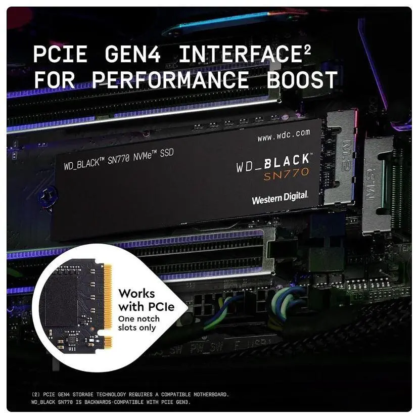 SSD накопитель WD Black SN770 1 TB M.2 NVMe 3D TLC 5150/4900 MB/s (WDS100T3X0E) - фото 6