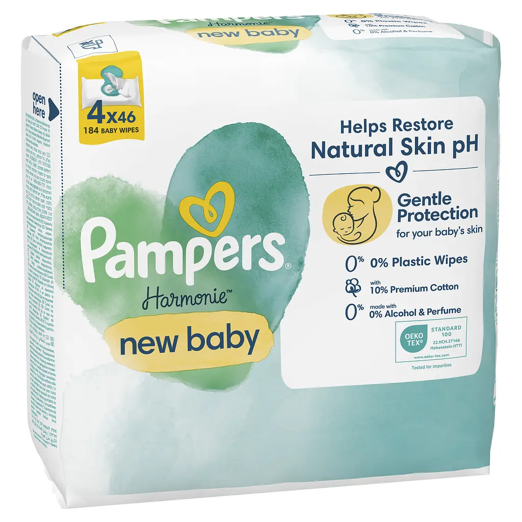 Набір дитячі вологі серветки Pampers Harmonie New Baby 184 шт. (4 уп. по 46 шт.) - фото 3