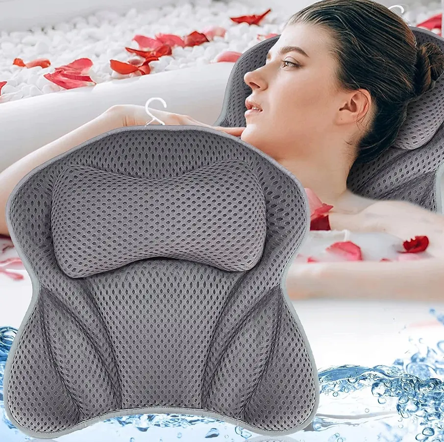 М'яка ергономічна SPA-подушка у ванну 44×42 см з присосками та гачком, темно-сіра KT9001304 - фото 5