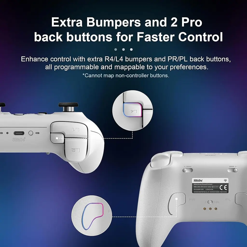 Геймпад 8BitDo Ultimate 2 Bluetooth Switch, Switch 2, ПК з Windows, TMR, Еффект Холла Білий - фото 7