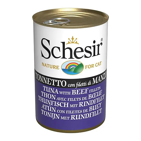 Вологий корм для котів Schesir Tuna with Beef Fillets Шезір тунець з філе яловичини в желе натуральні консерви банка 140 г (270115)