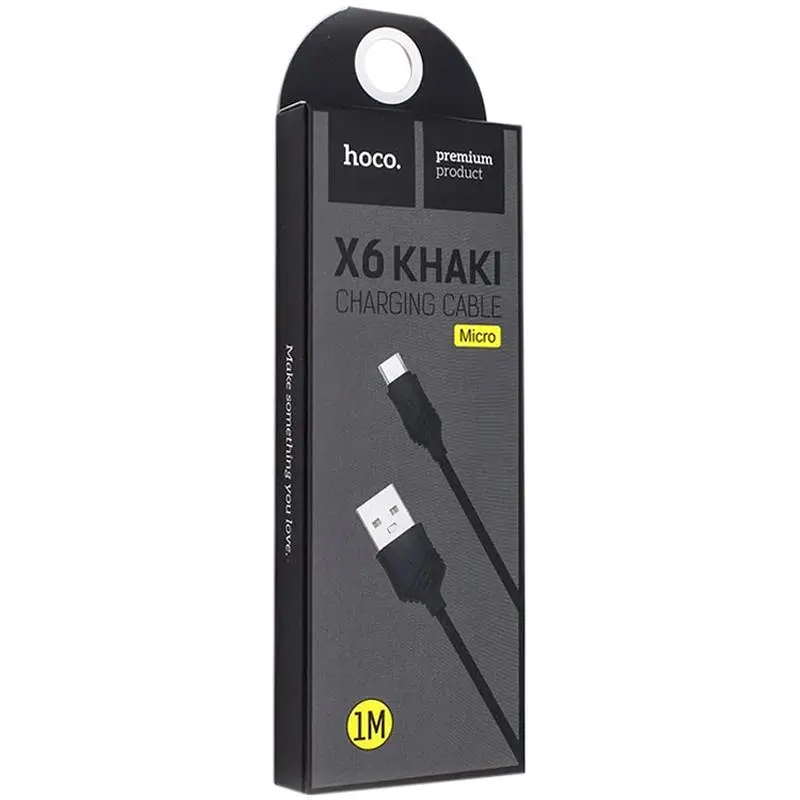 USB Cable Hoco X6 Khaki Lightning Black 1m - фото 2