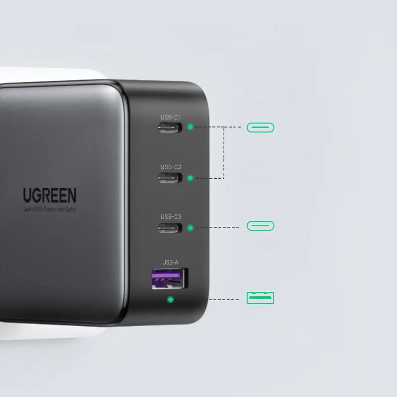 Зарядний пристрій 4xUSB 100W (3xUSB-C+USB-A) Gan Tech Fast GAN Charger чорний CD226 Ugreen - фото 3