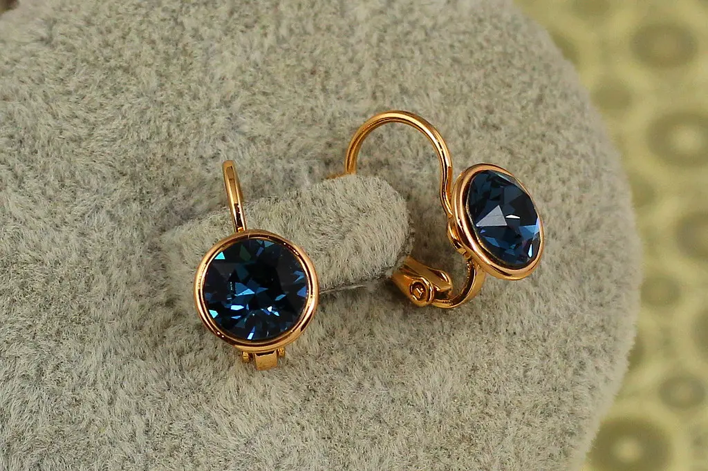 Сережки Xuping Jewelry Сваровськи проза із синіми каменями 1,5 см золотисті - фото 2