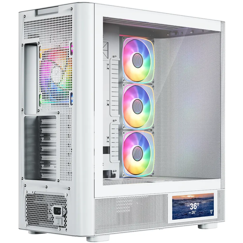 Корпус ModeCom VOLCANO AQ400 ARGB MIDI SIDE LCD 6,2” 4x120mm fans WHITE без БЖ ATX - фото 6
