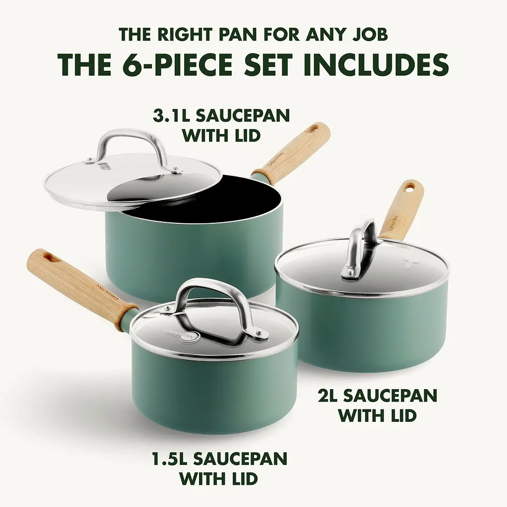 Набір ковшів GreenPan Mayflower з кришками 3 предмети (CC001595-001) - фото 2