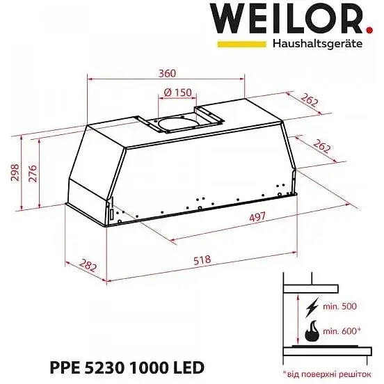 Витяжка вбудована Weilor PPE 5230 SS 1000 LED - фото 9