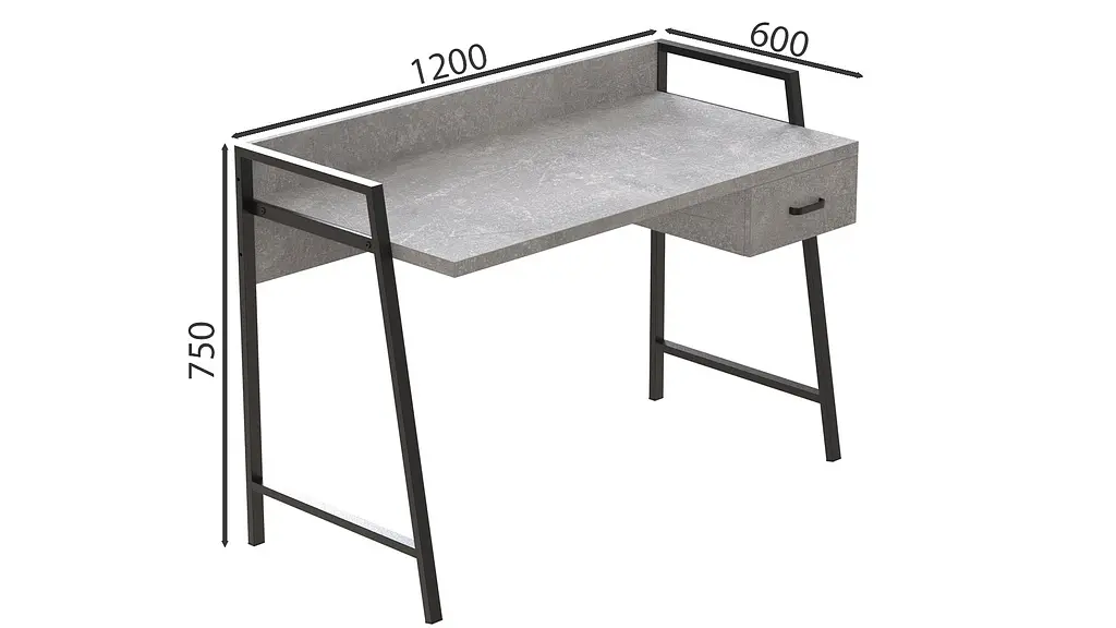 Письмовий стіл Ferrum-decor Комфорт 750x1200x600 Чорний метал ДСП Бетон 32 мм (FRD-103449) - фото 2