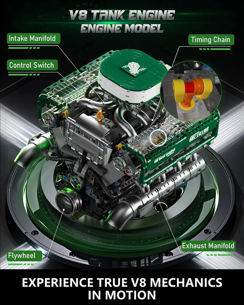Конструктор двигун Mould King V8 Tank Engine моторизований дитячий танк 2250 деталей - фото 4