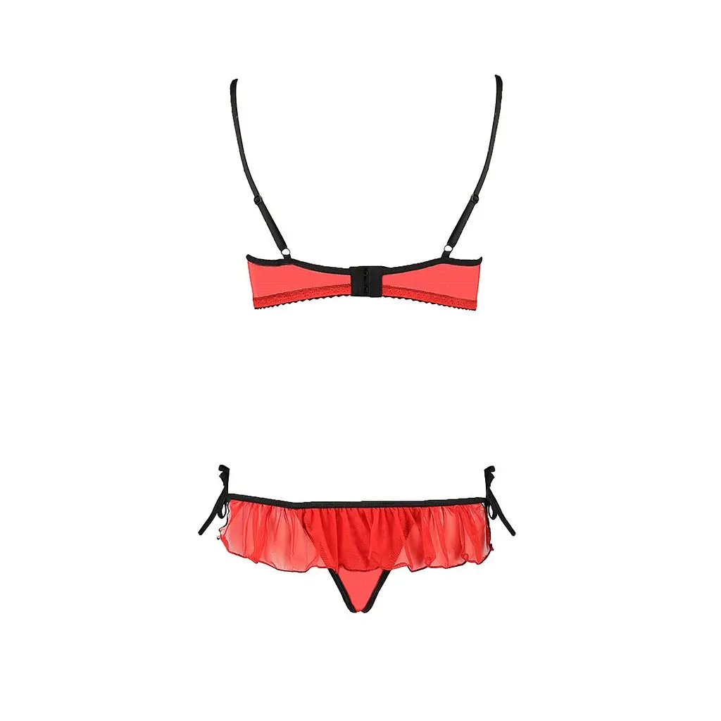 Комплект білизни Passion Exclusive CHERRY SET OpenBra L/XL, red, відкритий ліф, трусики-спідничка - фото 6