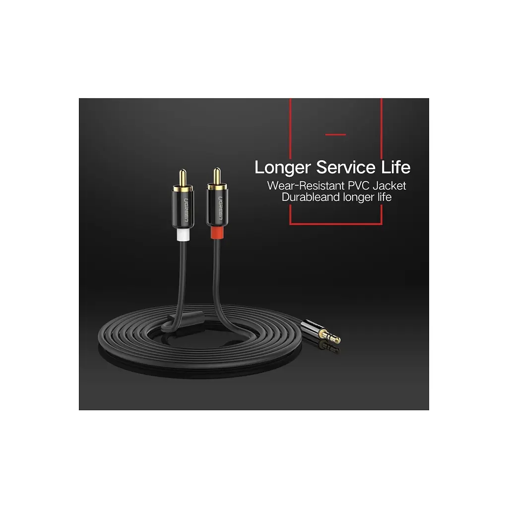 Кабель мультимедійний 3.5mm M to 2xRCA M 2.0m AV116 black Ugreen (10584) - фото 2