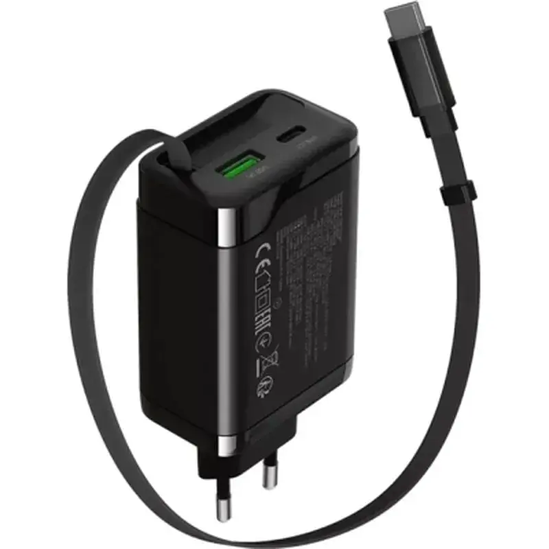 Зарядний пристрій Canyon 1xUSB-C PD65W + 1xUSB QC3.0 + cable USB-C to USB-C black (CNS-CURC65ACB) - фото 2