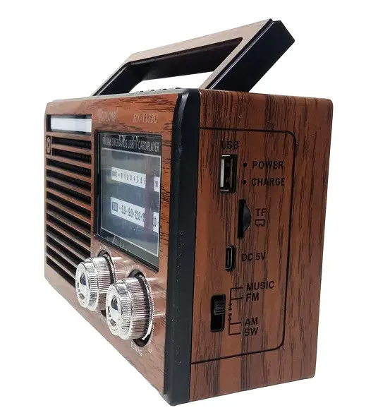 Радіоприймач Golon RX-1138D Bluetooth портативне радіо робота від мережі акумулятора батарейок AM/FM/SW USB/TF/SD 18650 Коричневий - фото 4