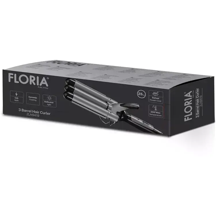 Плойка тройная Floria ZLN9419 25 мм для горизонтальных локонов керамическое покрытие до 200°C - фото 2