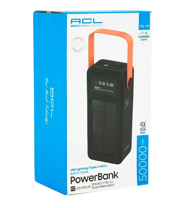 Универсальная зарядная батарея ACL PW-19 50000mAh + солнечная панель + фонарик (Черный) - фото 7